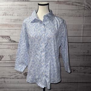 L.L.Bean Blue Paisley button down Shirt women’s size medium